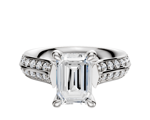 18K White Gold 4 Prong Hidden Halo Cathedral Knife Edge 1-Row-Pave 2.5mm Engagement Ring
