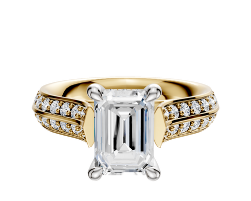 18K Two Tone 4 Prong Hidden Halo Cathedral Knife Edge 1-Row-Pave 2.5mm Engagement Ring