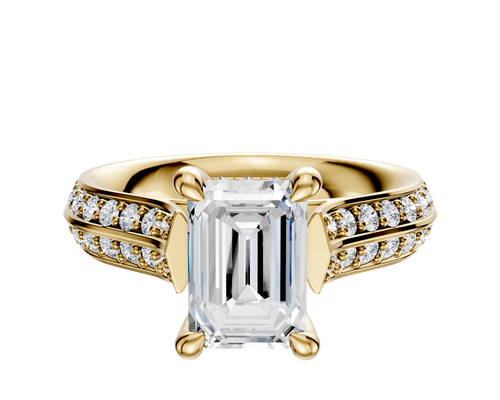 18K Yellow Gold 4 Prong Hidden Halo Cathedral Knife Edge 1-Row-Pave 2.5mm Engagement Ring