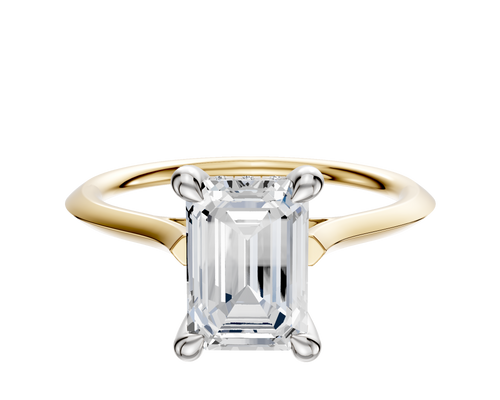 14K Two Tone 4 Prong Hidden Halo Cathedral Knife Edge 1.5mm Engagement Ring