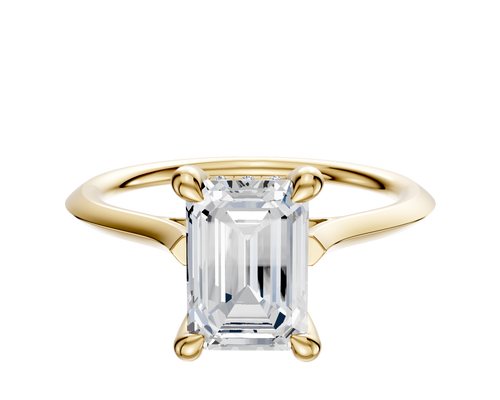 14K Yellow Gold 4 Prong Hidden Halo Cathedral Knife Edge 1.5mm Engagement Ring