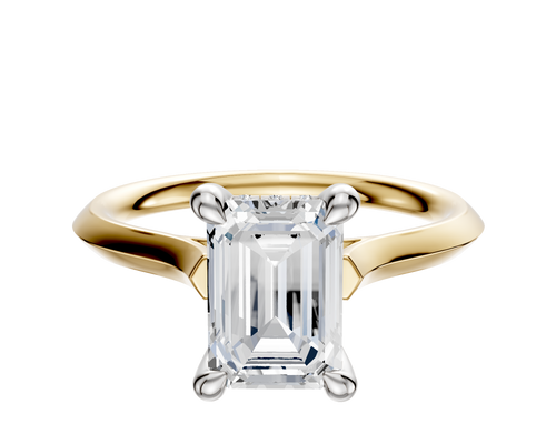 14K Two Tone 4 Prong Hidden Halo Cathedral Knife Edge 2.0mm Engagement Ring
