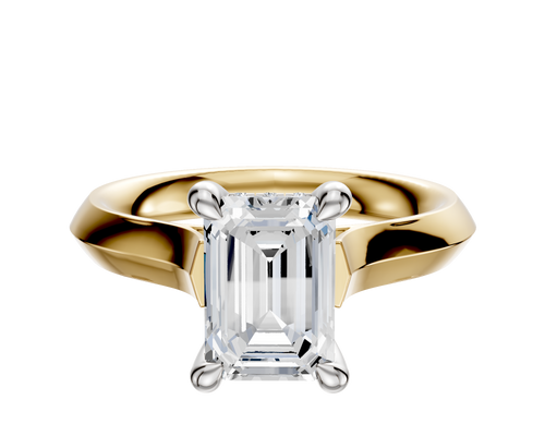 18K Two Tone 4 Prong Hidden Halo Cathedral Knife Edge 3.0mm Engagement Ring