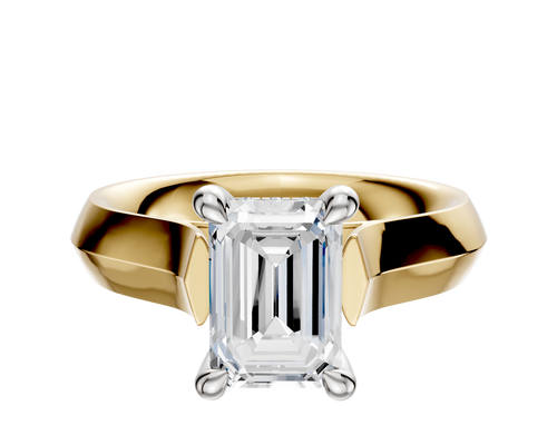 14K Two Tone 4 Prong Hidden Halo Cathedral Knife Edge 4.0mm Engagement Ring