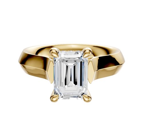 14K Yellow Gold 4 Prong Hidden Halo Cathedral Knife Edge 4.0mm Engagement Ring