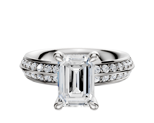 18K White Gold 4 Prong Hidden Halo Classic Knife Edge 1-Row-Pave 2.5mm Engagement Ring