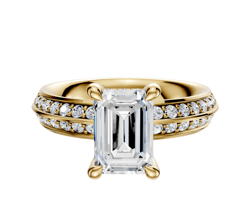 18K Yellow Gold 4 Prong Hidden Halo Classic Knife Edge 1-Row-Pave 2.5mm Engagement Ring