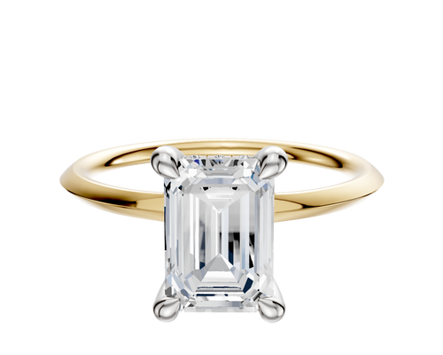 18K Two Tone 4 Prong Hidden Halo Classic Knife Edge 1.5mm Engagement Ring