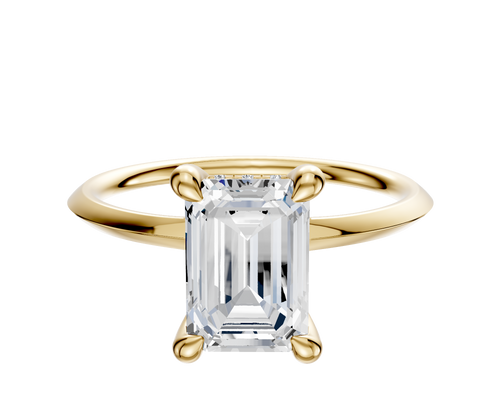 14K Yellow Gold 4 Prong Hidden Halo Classic Knife Edge 1.5mm Engagement Ring