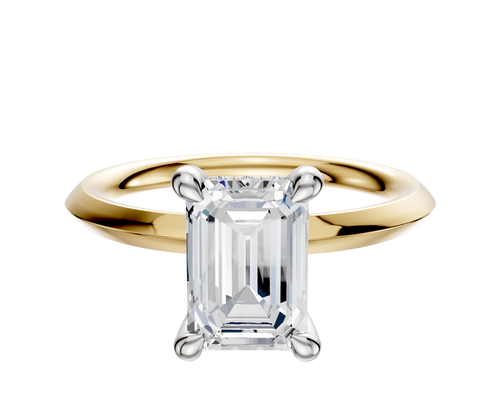 18K Two Tone 4 Prong Hidden Halo Classic Knife Edge 2.0mm Engagement Ring