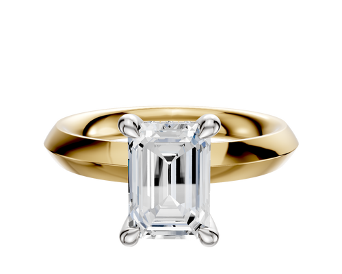 18K Two Tone 4 Prong Hidden Halo Classic Knife Edge 3.0mm Engagement Ring