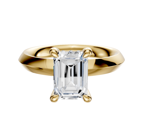 18K Yellow Gold 4 Prong Hidden Halo Classic Knife Edge 3.0mm Engagement Ring