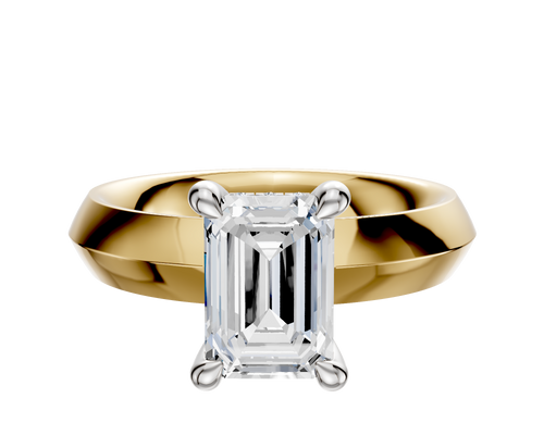18K Two Tone 4 Prong Hidden Halo Classic Knife Edge 4.0mm Engagement Ring