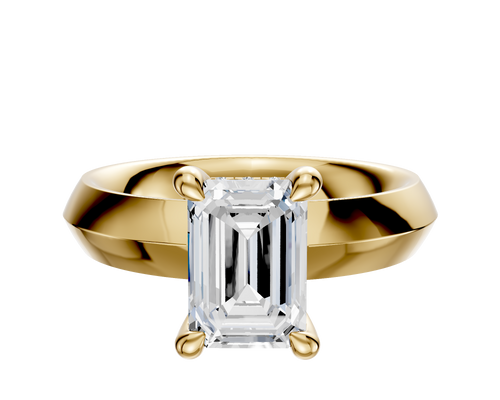 14K Yellow Gold 4 Prong Hidden Halo Classic Knife Edge 4.0mm Engagement Ring