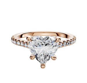 14K Rose Gold 4 Prong Hidden Halo Cathedral Dome 1-Row-Pave 2.5mm Engagement Ring