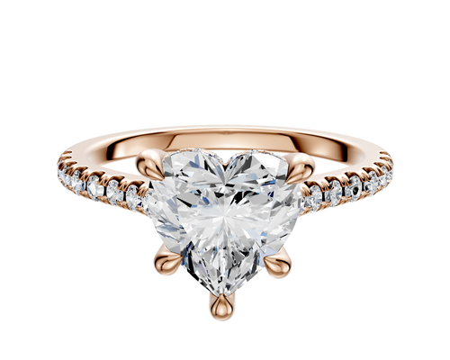 18K Rose Gold 4 Prong Hidden Halo Cathedral Dome 1-Row-Pave 2.5mm Engagement Ring