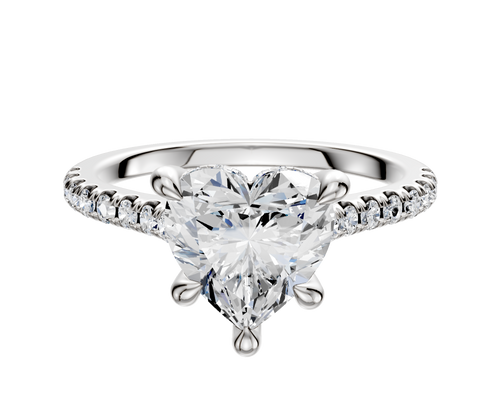 Platinum 4 Prong Hidden Halo Cathedral Dome 1-Row-Pave 2.5mm Engagement Ring