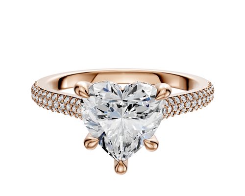 18K Rose Gold 4 Prong Hidden Halo Cathedral Dome 3-Row-Pave 2.0mm Engagement Ring