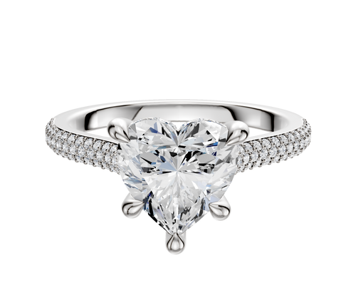 18K White Gold 4 Prong Hidden Halo Cathedral Dome 3-Row-Pave 2.0mm Engagement Ring