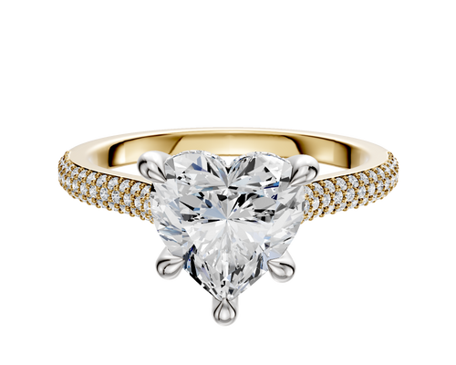 14K Two Tone 4 Prong Hidden Halo Cathedral Dome 3-Row-Pave 2.0mm Engagement Ring