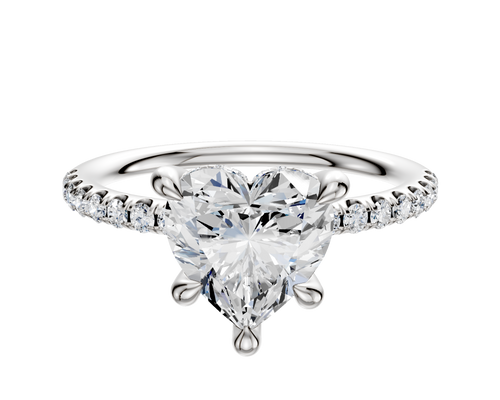 Platinum 4 Prong Hidden Halo Classic Dome 1-Row-Pave 2.5mm Engagement Ring