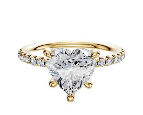 18K Yellow Gold 4 Prong Hidden Halo Classic Dome 1-Row-Pave 2.5mm Engagement Ring