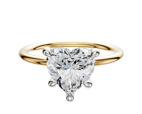 18K Two Tone 4 Prong Hidden Halo Classic Dome 1.5mm Engagement Ring