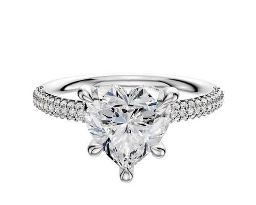 18K White Gold 4 Prong Hidden Halo Classic Dome 3-Row-Pave 2.0mm Engagement Ring