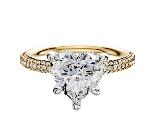 14K Two Tone 4 Prong Hidden Halo Classic Dome 3-Row-Pave 2.0mm Engagement Ring