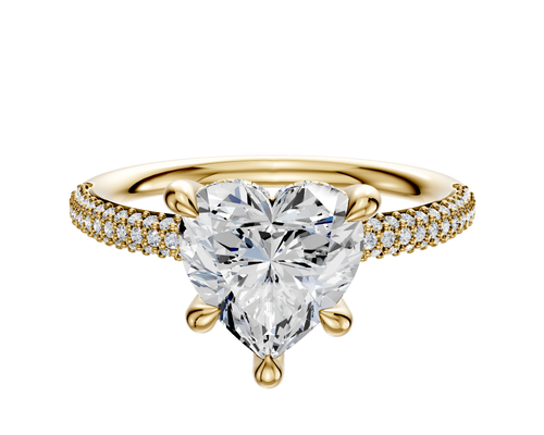 18K Yellow Gold 4 Prong Hidden Halo Classic Dome 3-Row-Pave 2.0mm Engagement Ring