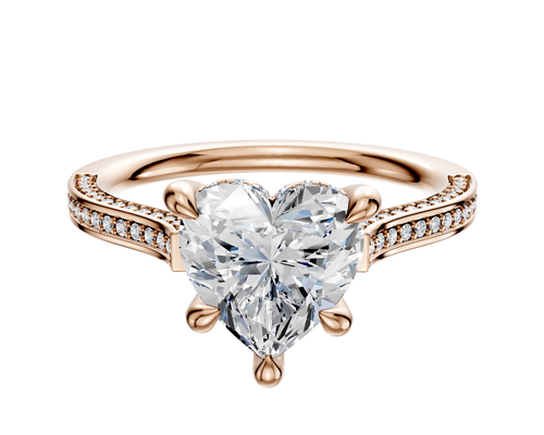 18K Rose Gold 4 Prong Hidden Halo Cathedral Flat 3-Row-Pave 2.0mm Engagement Ring