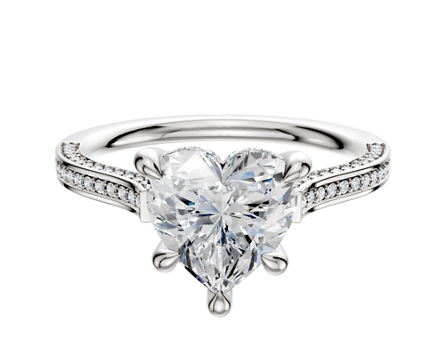 14K White Gold 4 Prong Hidden Halo Cathedral Flat 3-Row-Pave 2.0mm Engagement Ring