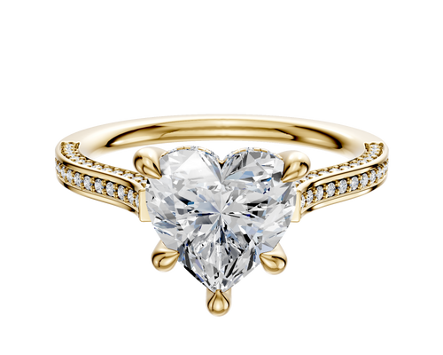 14K Yellow Gold 4 Prong Hidden Halo Cathedral Flat 3-Row-Pave 2.0mm Engagement Ring