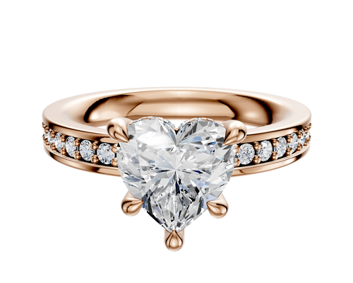 18K Rose Gold 4 Prong Hidden Halo Classic Flat 1-Row-Pave 2.5mm Engagement Ring
