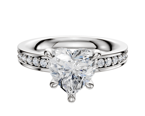 Platinum 4 Prong Hidden Halo Classic Flat 1-Row-Pave 2.5mm Engagement Ring