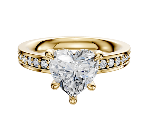 14K Yellow Gold 4 Prong Hidden Halo Classic Flat 1-Row-Pave 2.5mm Engagement Ring