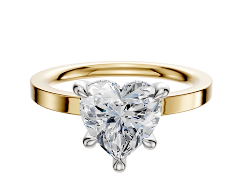 14K Two Tone 4 Prong Hidden Halo Classic Flat 2.0mm Engagement Ring