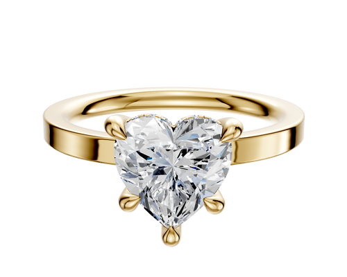 14K Yellow Gold 4 Prong Hidden Halo Classic Flat 2.0mm Engagement Ring