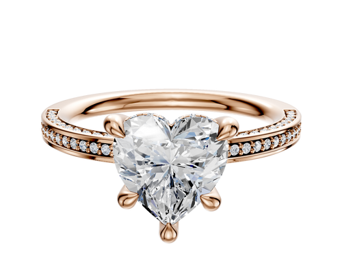 18K Rose Gold 4 Prong Hidden Halo Classic Flat 3-Row-Pave 2.0mm Engagement Ring