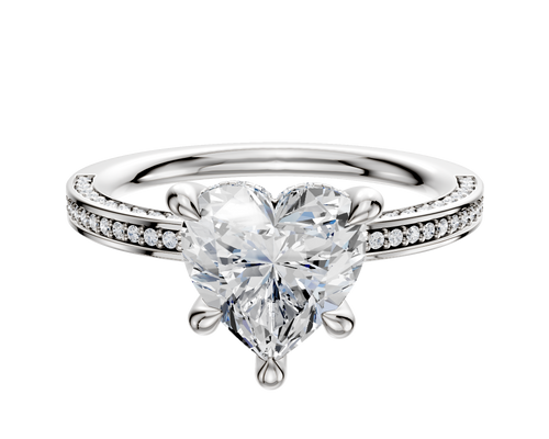 14K White Gold 4 Prong Hidden Halo Classic Flat 3-Row-Pave 2.0mm Engagement Ring