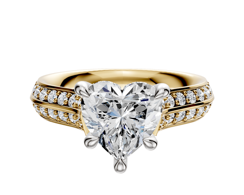 18K Two Tone 4 Prong Hidden Halo Cathedral Knife Edge 1-Row-Pave 2.5mm Engagement Ring