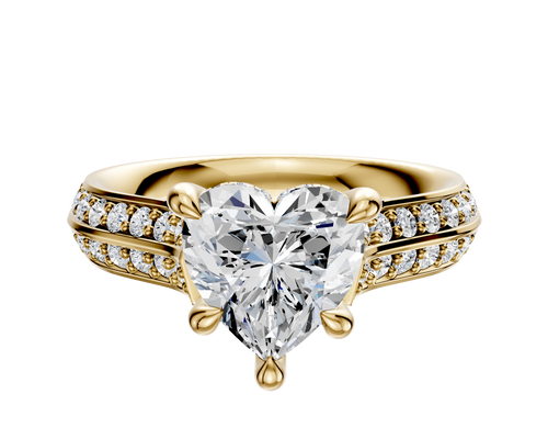 14K Yellow Gold 4 Prong Hidden Halo Cathedral Knife Edge 1-Row-Pave 2.5mm Engagement Ring