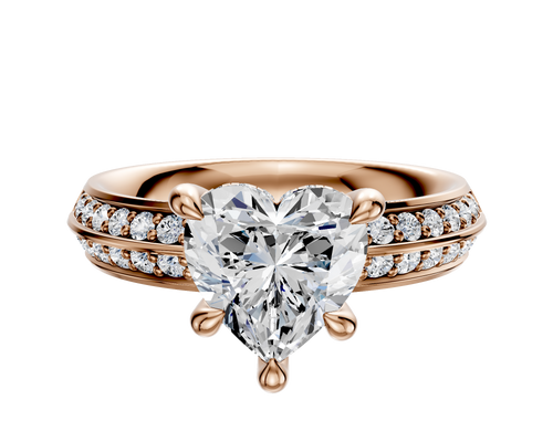 18K Rose Gold 4 Prong Hidden Halo Classic Knife Edge 1-Row-Pave 2.5mm Engagement Ring