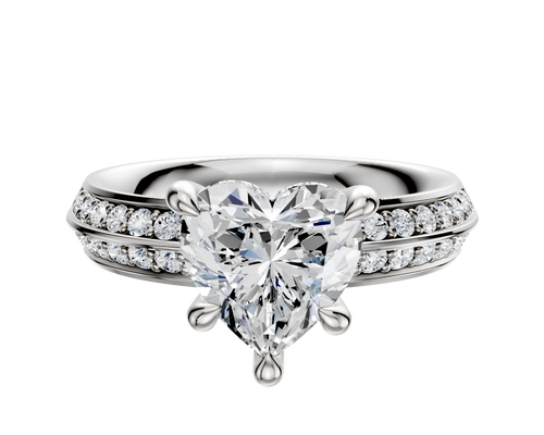 18K White Gold 4 Prong Hidden Halo Classic Knife Edge 1-Row-Pave 2.5mm Engagement Ring