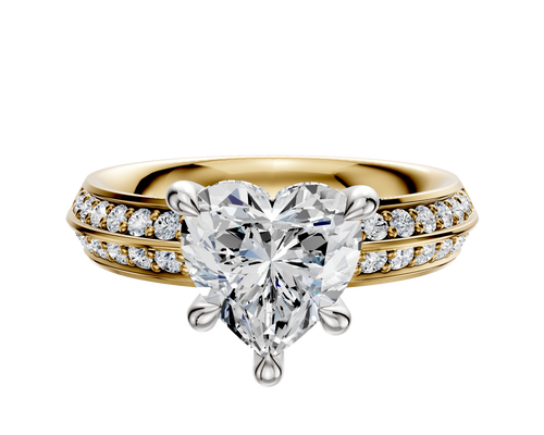 14K Two Tone 4 Prong Hidden Halo Classic Knife Edge 1-Row-Pave 2.5mm Engagement Ring