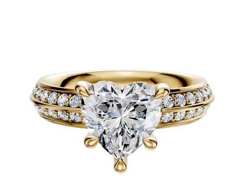 18K Yellow Gold 4 Prong Hidden Halo Classic Knife Edge 1-Row-Pave 2.5mm Engagement Ring