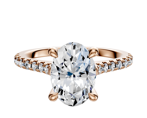 18K Rose Gold 4 Prong Hidden Halo Cathedral Dome 1-Row-Pave 2.5mm Engagement Ring