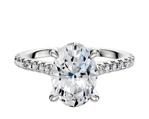 18K White Gold 4 Prong Hidden Halo Cathedral Dome 1-Row-Pave 2.5mm Engagement Ring