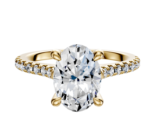 18K Yellow Gold 4 Prong Hidden Halo Cathedral Dome 1-Row-Pave 2.5mm Engagement Ring