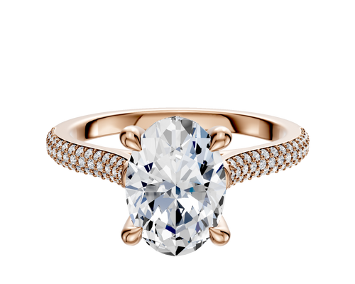 18K Rose Gold 4 Prong Hidden Halo Cathedral Dome 3-Row-Pave 2.0mm Engagement Ring